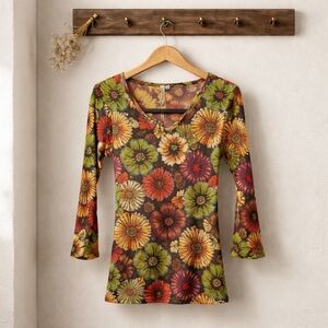Floral V-Neck Blouse with Sequin Detail